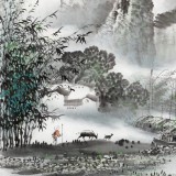 張慧仁 四尺斗方《煙雨歸舟圖》 廣西山水畫家協(xié)會(huì)常務(wù)理事