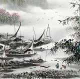 張慧仁 四尺斗方《煙雨靜泊》 廣西山水畫家協(xié)會常務(wù)理事