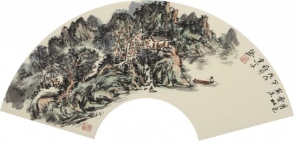 【已售】張建文 扇面《秀色云林》中美協(xié)會員 清華美院高研班導師