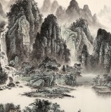 八尺國畫山水《煙江帆影》