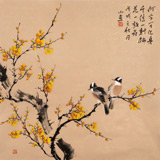 【已售】皇甫小喜 四尺斗方《梅林雙棲》 河南著名花鳥畫家