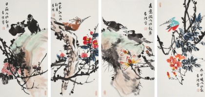 邢書波 四條屏《春意濃》 中美協(xié)會員 清華美院創(chuàng)作班導師（詢價）