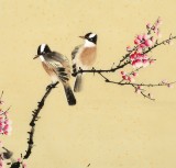 皇甫小喜 四尺斗方《梅中雙雀》 河南著名花鳥(niǎo)畫家