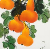 【已售】黃藝三尺斗方招財(cái)辟邪葫蘆畫《五福臨門》