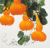 【已售】黃藝三尺斗方招財辟邪葫蘆畫《五福臨門》