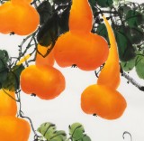 【已售】黃藝三尺斗方招財辟邪葫蘆畫《五福臨門》