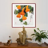 【已售】黃藝三尺斗方招財(cái)辟邪葫蘆畫(huà)《五福臨門(mén)》