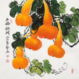 【已售】黃藝三尺斗方招財(cái)辟邪葫蘆畫《五福臨門》