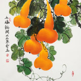 【已售】黃藝三尺斗方招財(cái)辟邪葫蘆畫《五福臨門》