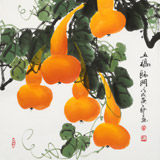 【已售】黃藝三尺斗方招財(cái)辟邪葫蘆畫《五福臨門》