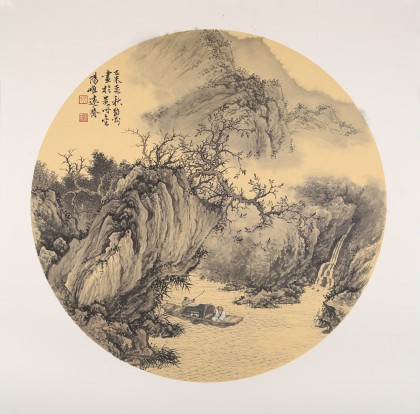 吳顯剛卡紙團扇《湖山泛舟》 貴州七星關美協(xié)主席