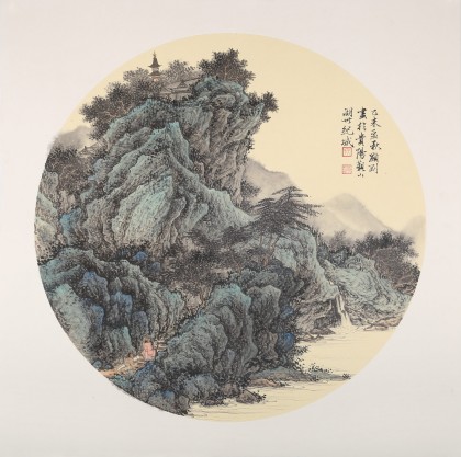 吳顯剛卡紙團(tuán)扇《攜琴訪友》 貴州七星關(guān)美協(xié)主席