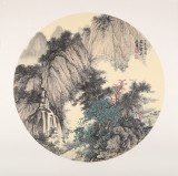 吳顯剛卡紙團(tuán)扇《攜琴訪友圖》 貴州七星關(guān)美協(xié)主席