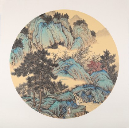 吳顯剛卡紙團扇《高士游山圖》 貴州七星關(guān)美協(xié)主席