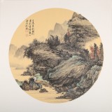 吳顯剛卡紙團扇《秋山訪賢》 貴州七星關(guān)美協(xié)主席