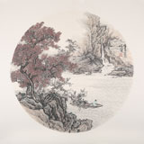 【已售】吳顯剛卡紙團扇《秋江觀瀑圖》 貴州七星關美協(xié)主席