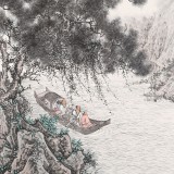 吳顯剛卡紙團扇《春江泛舟》 貴州七星關美協(xié)主席