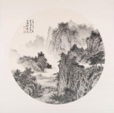【已售】吳顯剛 卡紙團(tuán)扇《溪橋人家》 貴州七星關(guān)美協(xié)主席