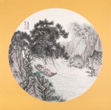 吳顯剛卡紙團扇《春江泛舟》 貴州七星關美協(xié)主席