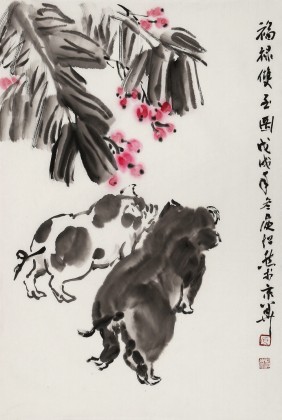 庾超然 四尺三開《福祿雙至圖》 黃鶴樓書畫院院長