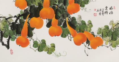 【已售】黃藝三尺招財(cái)辟邪葫蘆畫《福祿連綿》