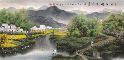 【已售】周佑林 四尺《桃紅樹綠花草香》廣西美協(xié)會員 格調(diào)清雅 意境優(yōu)美