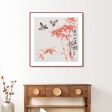 【已售】黃云鴻 三尺斗方《丹竹山雀圖》