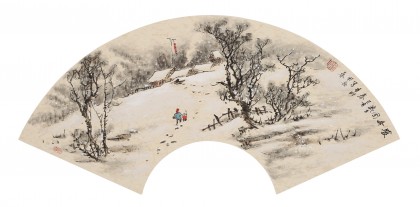 【已售】鄒本財(cái) 卡紙扇面《暖冬圖》 公主嶺市美協(xié)常務(wù)副主席