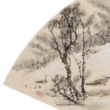 【已售】鄒本財(cái) 卡紙扇面《暖冬圖》 公主嶺市美協(xié)常務(wù)副主席