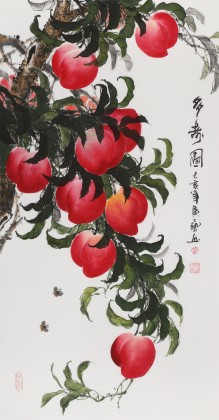 【已售】黃藝三尺風(fēng)水吉利國(guó)畫《多壽圖》