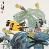 【已售】王永剛 四尺斗方《荷塘雙棲》 78歲國家一級美術(shù)師 太行畫院院長