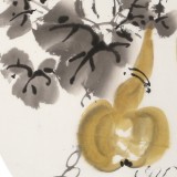 王寶欽 四尺團(tuán)扇葫蘆《喜事多》當(dāng)代花鳥牡丹畫名家（詢價(jià)）