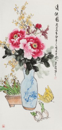 【已售】梁景欣 三尺《清供圖》 學院派畫家