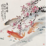 【已售】梁景欣 四尺斗方《魚樂圖》 學院派畫家