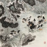 【已售】王寶欽六尺《荷塘初雪》當(dāng)代花鳥牡丹畫名家（詢價）