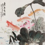 梁景欣 四尺斗方《連年有余》 學院派畫家