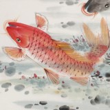 梁景欣 四尺斗方《魚游圖》 學(xué)院派畫家