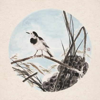 【已售】陳薪名《藕塘清趣》 中美協(xié)會(huì)員 第六屆全國(guó)花鳥(niǎo)畫展金獎(jiǎng)獲得者