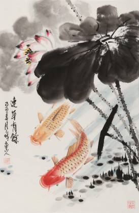 梁景欣 四尺三開(kāi)《連年有余》 學(xué)院派畫(huà)家