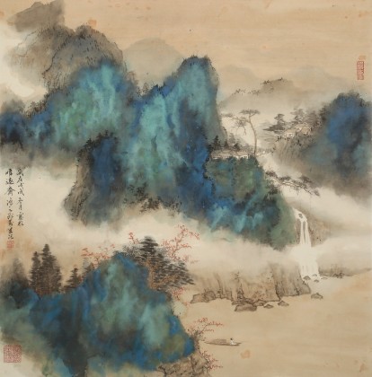 【已售】吳顯剛 四尺斗方《春江泛舟》 貴州七星關(guān)美協(xié)主席