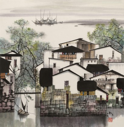 【已售】苗雨 四尺斗方《水鄉(xiāng)情思》 遼寧工美教授 師從吳冠中