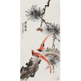 【已售】梁景欣 三尺《雙壽圖》 學院派畫家