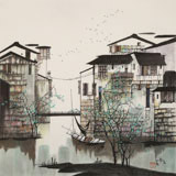 【已售】苗雨 四尺斗方《江南水鄉(xiāng)》 遼寧工美教授 師從吳冠中