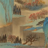 廖崧越 四尺三開青綠山水《臥游云夢》 廣西桂林美協(xié)會員