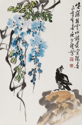 庾超然 四尺三開《紫藤花開》 黃鶴樓書畫院院長