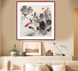 王寶欽 四尺斗方《荷趣》當(dāng)代花鳥牡丹畫名家（詢價(jià)）