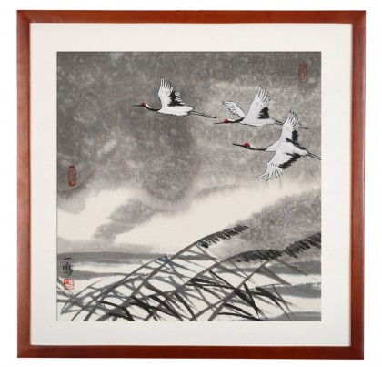 訂制 | 何一鳴 《云鶴游天》 實(shí)木畫(huà)框 高透有機(jī)玻璃 53×53cm (成品)