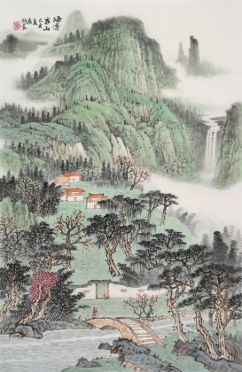 廖崧越 四尺三開《綠染家山》 廣西桂林美協(xié)會員