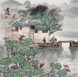 【已售】黃云鴻 三尺斗方《荷塘》