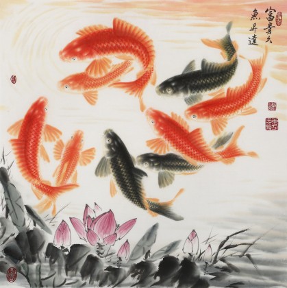 【已售】周升達(dá) 四尺斗方《富貴久魚》 中國畫院國畫組長(zhǎng)（詢價(jià)）